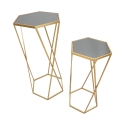 Ensemble de 2 tables basses hexagonales en métal doré et miroir Esagonal Remises