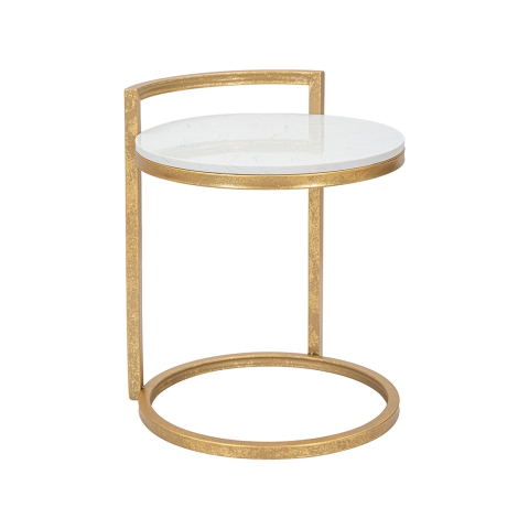 Table basse ronde en métal doré avec plateau en marbre blanc Round Promotion