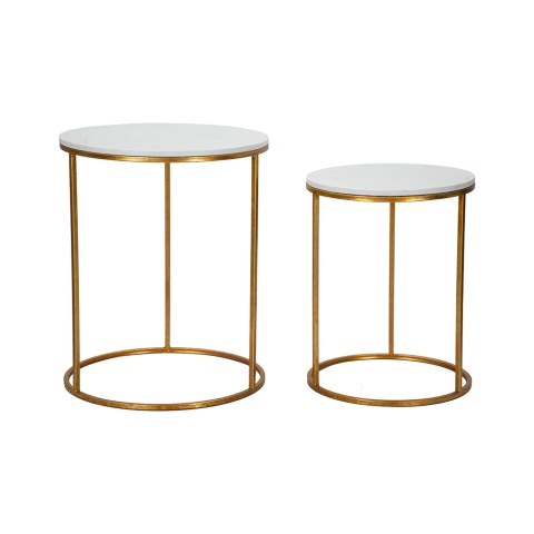 Ensemble de 2 tables basses rondes style glamour en métal doré et marbre Simply Promotion