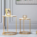 Ensemble de 2 tables basses rondes style glamour en métal doré et marbre Simply Vente