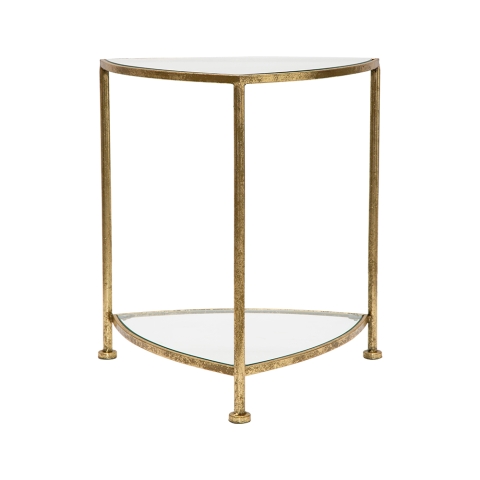 Table de chevet triangulaire 2 étagères métal doré et verre Triangle S Promotion