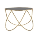Table basse moderne ronde 60 cm en métal doré et verre noir Ring Promotion