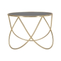 Table basse moderne ronde 60 cm en métal doré et verre noir Ring Promotion