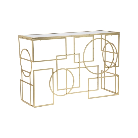 Console d'entrée rectangulaire en métal doré 120x41cm plateau miroir Marie Promotion