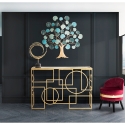 Console d'entrée rectangulaire en métal doré 120x41cm plateau miroir Marie Vente