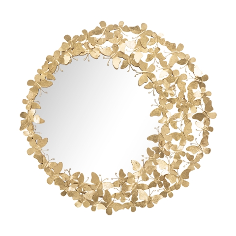 Miroir mural rond avec papillons 3D dorés Butterfly Wind Promotion