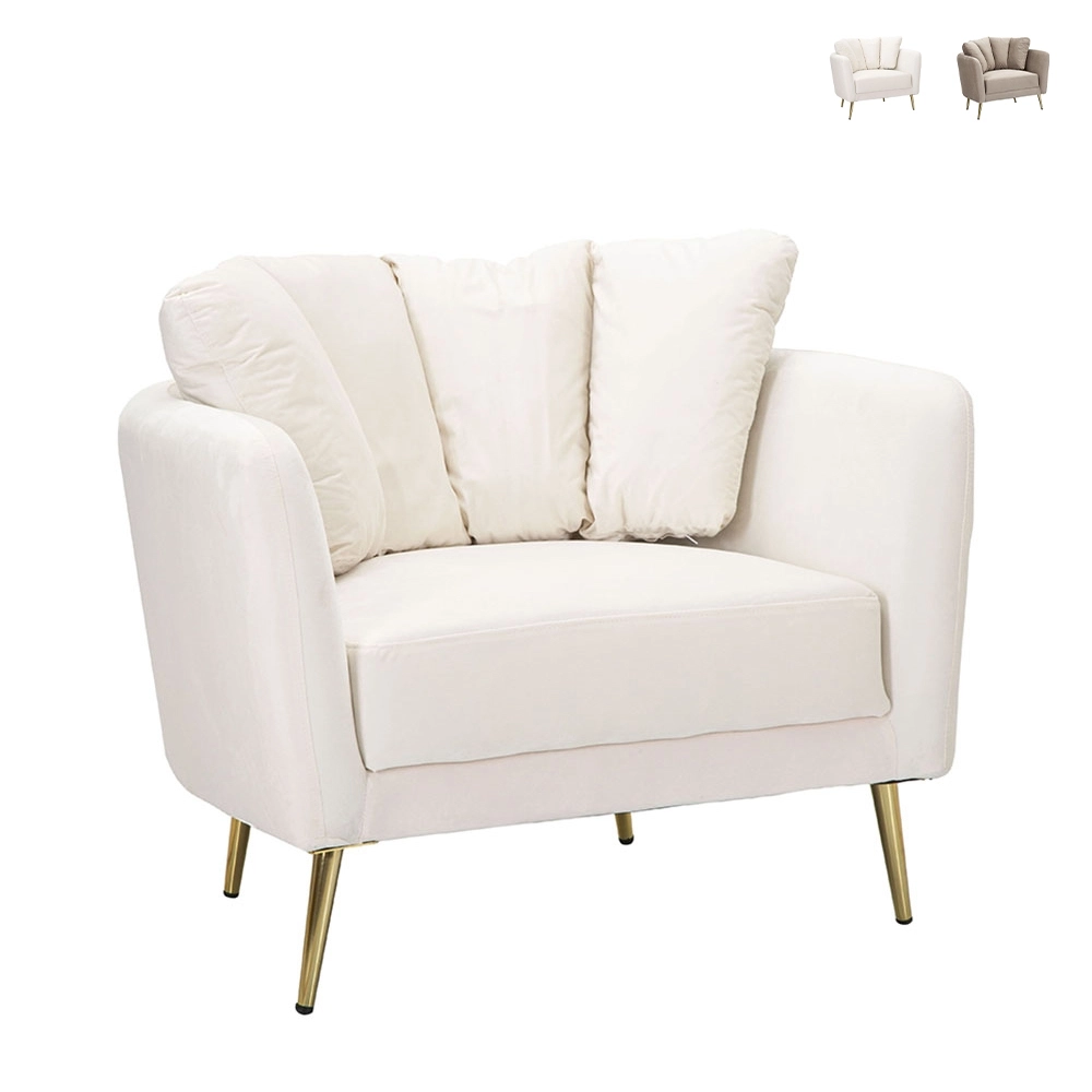 Fauteuil design de salon rembourré avec pieds en métal doré Kiev
