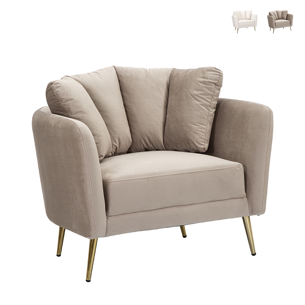 Fauteuil design de salon rembourré avec pieds en métal doré Kiev Dimensions Fauteuil design de salon rembourré avec pieds en métal doré Kiev Dimensions
