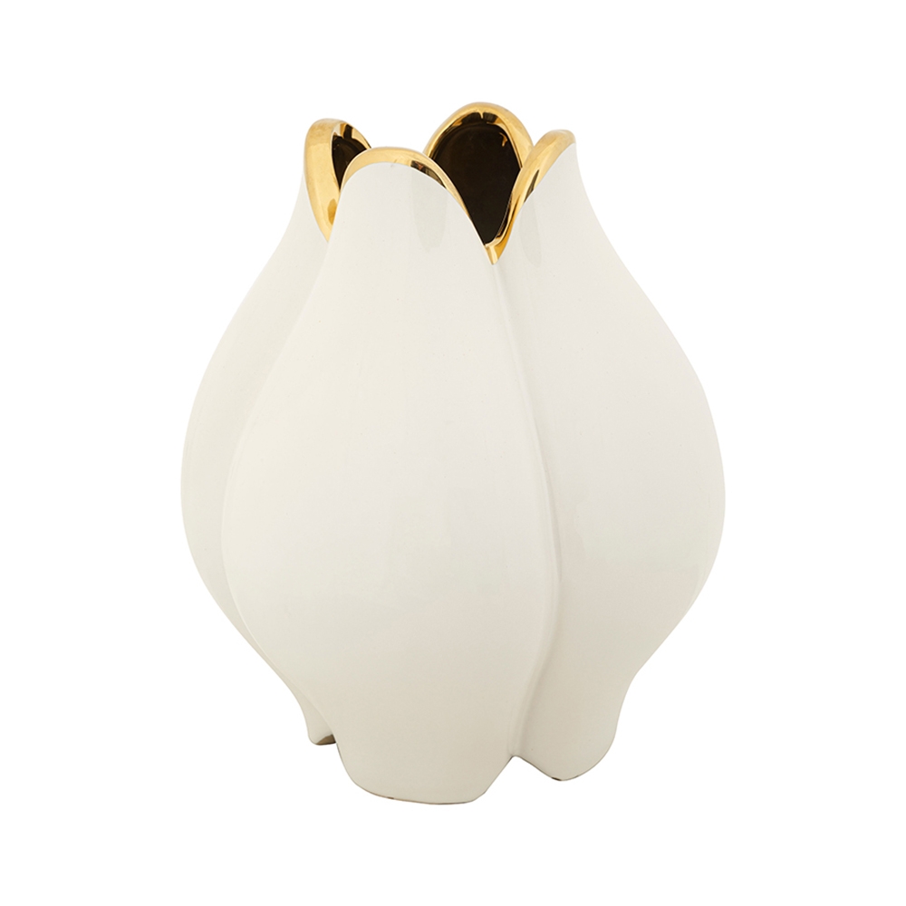 Vase à fleurs en céramique blanche avec contour doré Bud Promotion Vase à fleurs en céramique blanche avec contour doré Bud Promotion