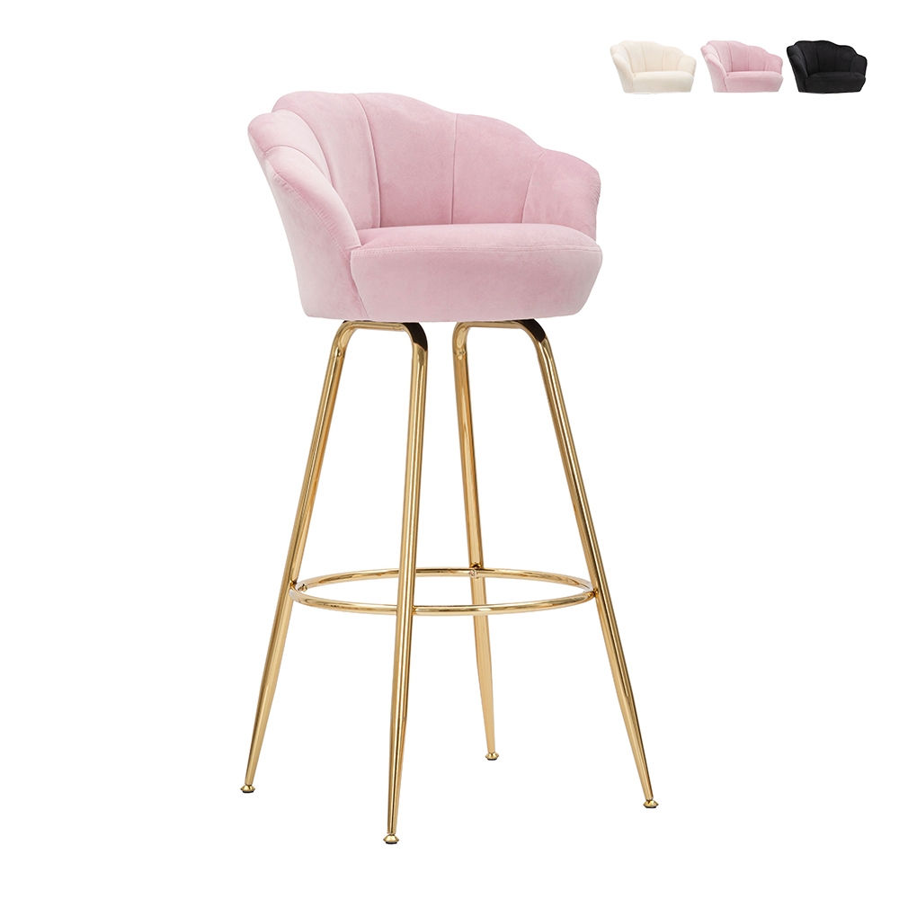 Tabouret de bar cuisine dossier fleur pieds dorés h90cm Vienna Réductions Tabouret de bar cuisine dossier fleur pieds dorés h90cm Vienna Réductions