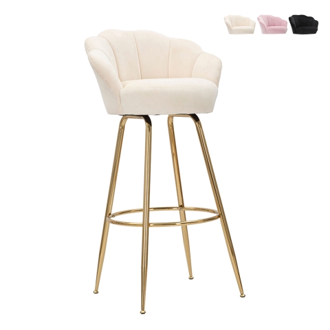 Tabouret de bar cuisine dossier fleur pieds dorés h90cm Vienna Promotion