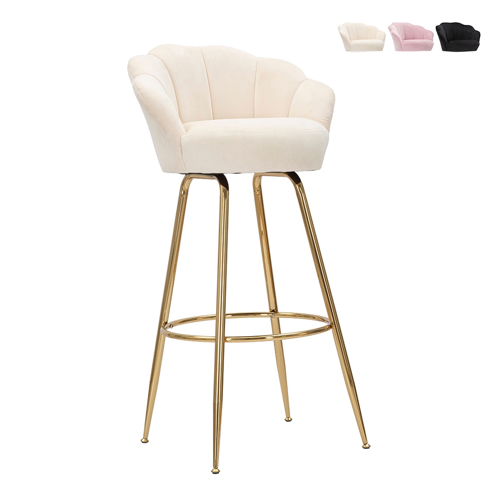 Tabouret de bar cuisine dossier fleur pieds dorés h90cm Vienna