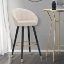 Tabouret de bar cuisine en velours avec pieds en bois noir et doré h80cm Prague Vente