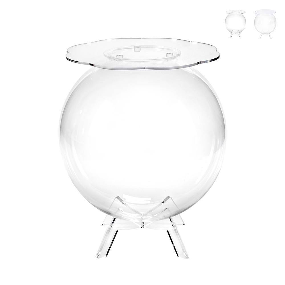 Table basse ronde avec espace de rangement en plexiglas transparent Boollino Promotion