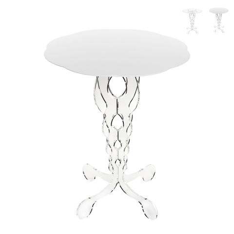 Table haute ronde 50 cm de salon en plexiglas transparent Arabesco Medium Promotion
