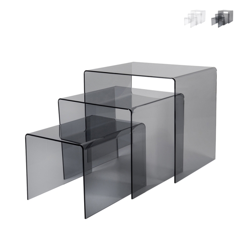Ensemble de 3 tables basses en plexiglas transparent Trix Promotion