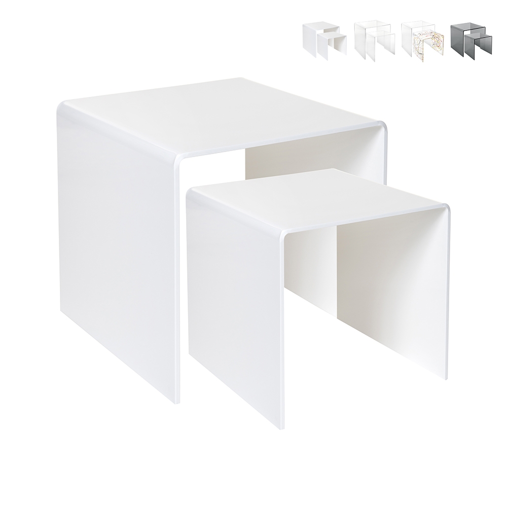 Ensemble de 2 tables basses modernes en plexiglas transparent 80'S Promotion Ensemble de 2 tables basses modernes en plexiglas transparent 80'S Promotion