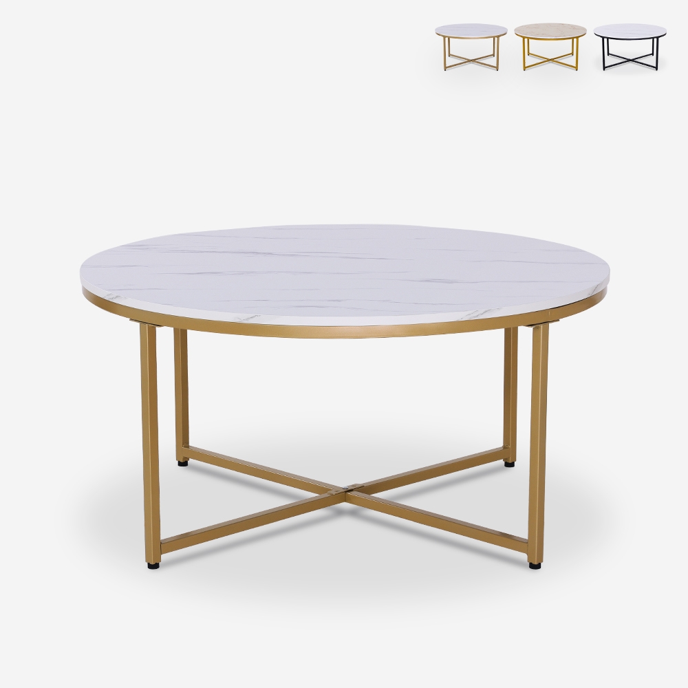 Table basse ronde moderne 90 cm en métal effet marbre Sulley+ Offre