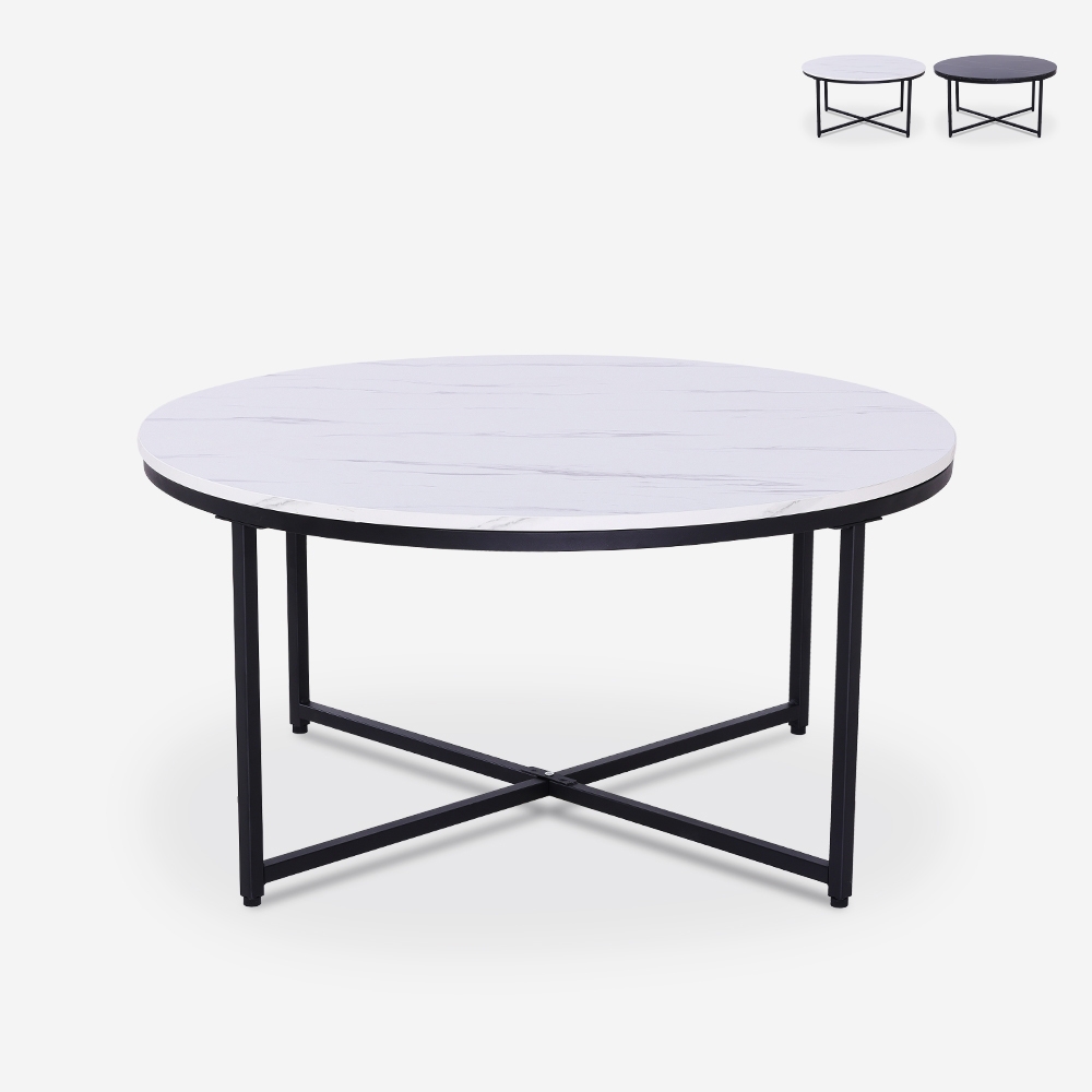 Table basse ronde 80 cm en métal et effet marbre salon Sulley Promotion
