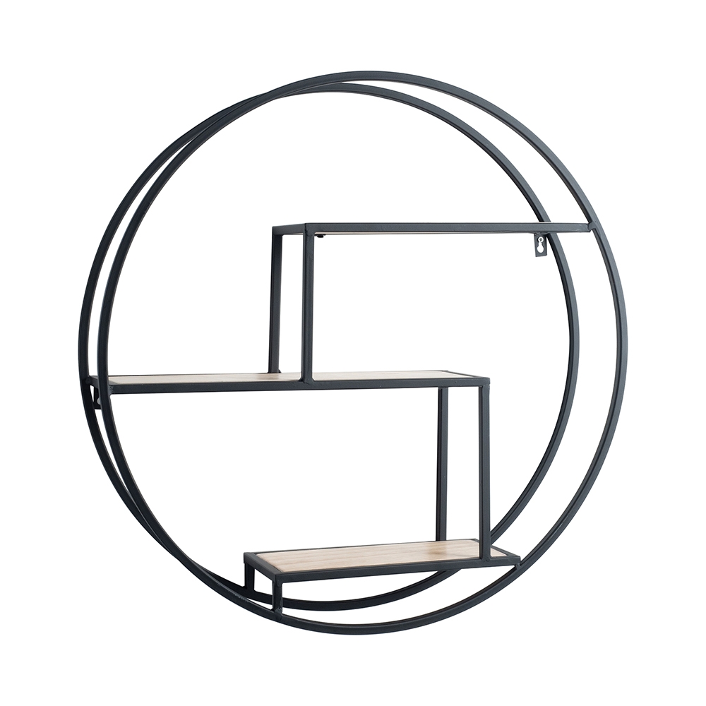 Étagère murale ronde Ø60cm en métal et chêne avec 3 étagères Vanity