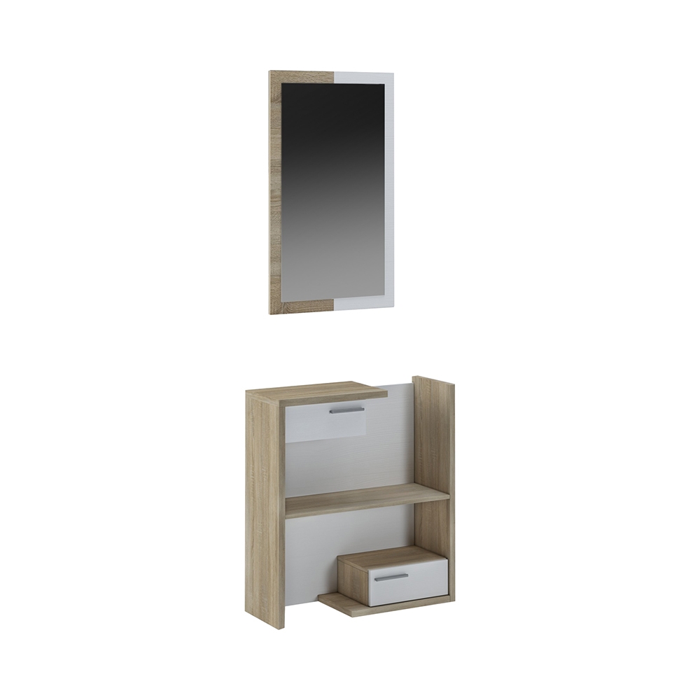 Meuble d'entrée en bois avec miroir 2 tiroirs et étagères Most Wood Promotion