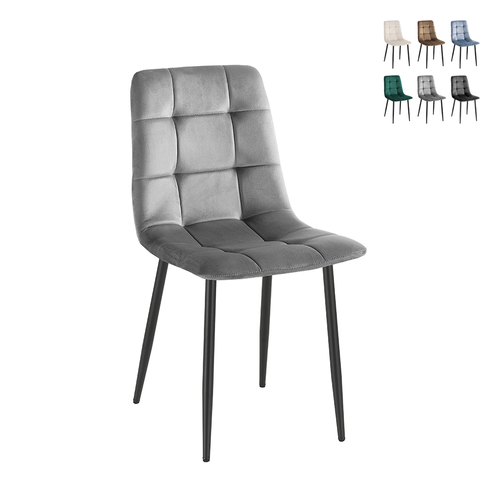4 chaises de salon cuisine en velours effet matelassé Corfù 