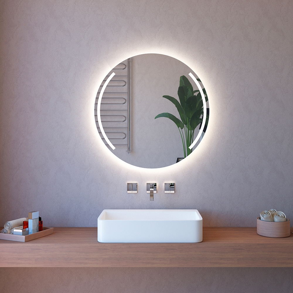 Miroir de salle de bain rond LED 90cm bord finition brillant ETR129-M