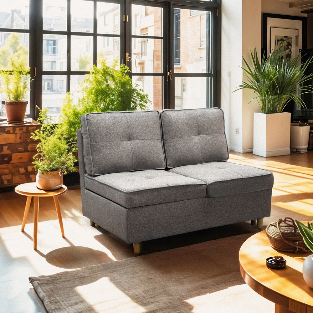 Canapé 2 places convertible gain de place en tissu gris Wanda