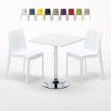 Table Carrée Blanche 70x70cm Avec 2 Chaises Colorées Grand Soleil Set Intérieur Bar Café Ice Cocktail Vente