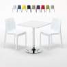 Table Carrée Blanche 70x70cm Avec 2 Chaises Colorées Grand Soleil Set Intérieur Bar Café Ice Cocktail Vente