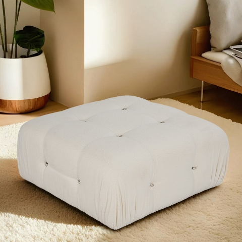 Pouf repose-pieds blanc en bouclé 95x95 cm Bubble PB Promotion