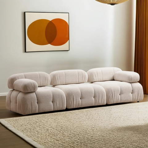 Canapé modulable crème 4 places en tissu Bubble 3S Promotion