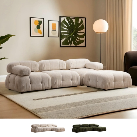 Canapé modulaire 4 places avec repose-pieds en tissu Bubble 3SP Promotion