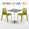 Table Carrée Noire 70x70cm Avec 2 Chaises Colorées Grand Soleil Set Intérieur Bar Café Gruvyer Mojito Promotion