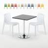 Table Carrée Noire 70x70cm Avec 2 Chaises Colorées Grand Soleil Set Intérieur Bar Café Gruvyer Mojito Offre