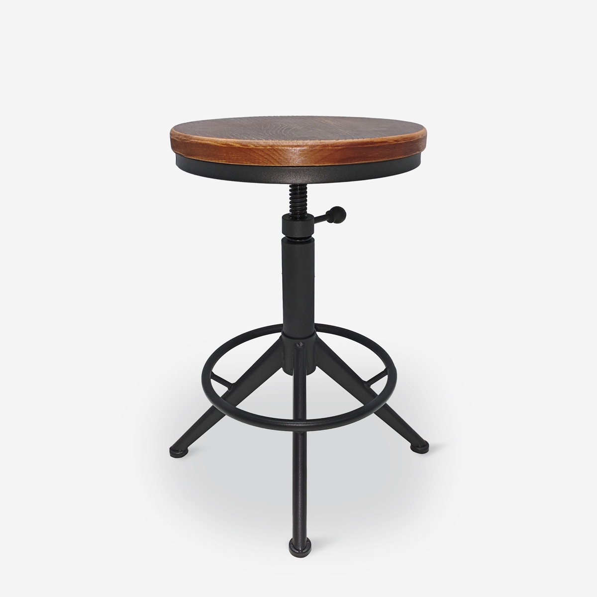 Tabouret industriel vintage réglable à vis en métal noir Crewi