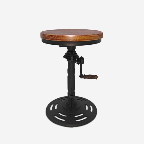 Tabouret vintage de bar industriel réglable avec manivelle Zunor Promotion