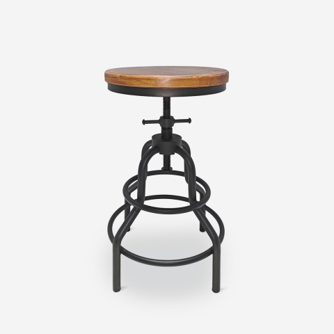 Tabouret réglable vis en bois et métal vintage industriel Vont Promotion