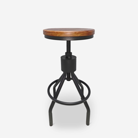 Tabouret de bar industriel en bois et métal réglable à vis Skiv Promotion