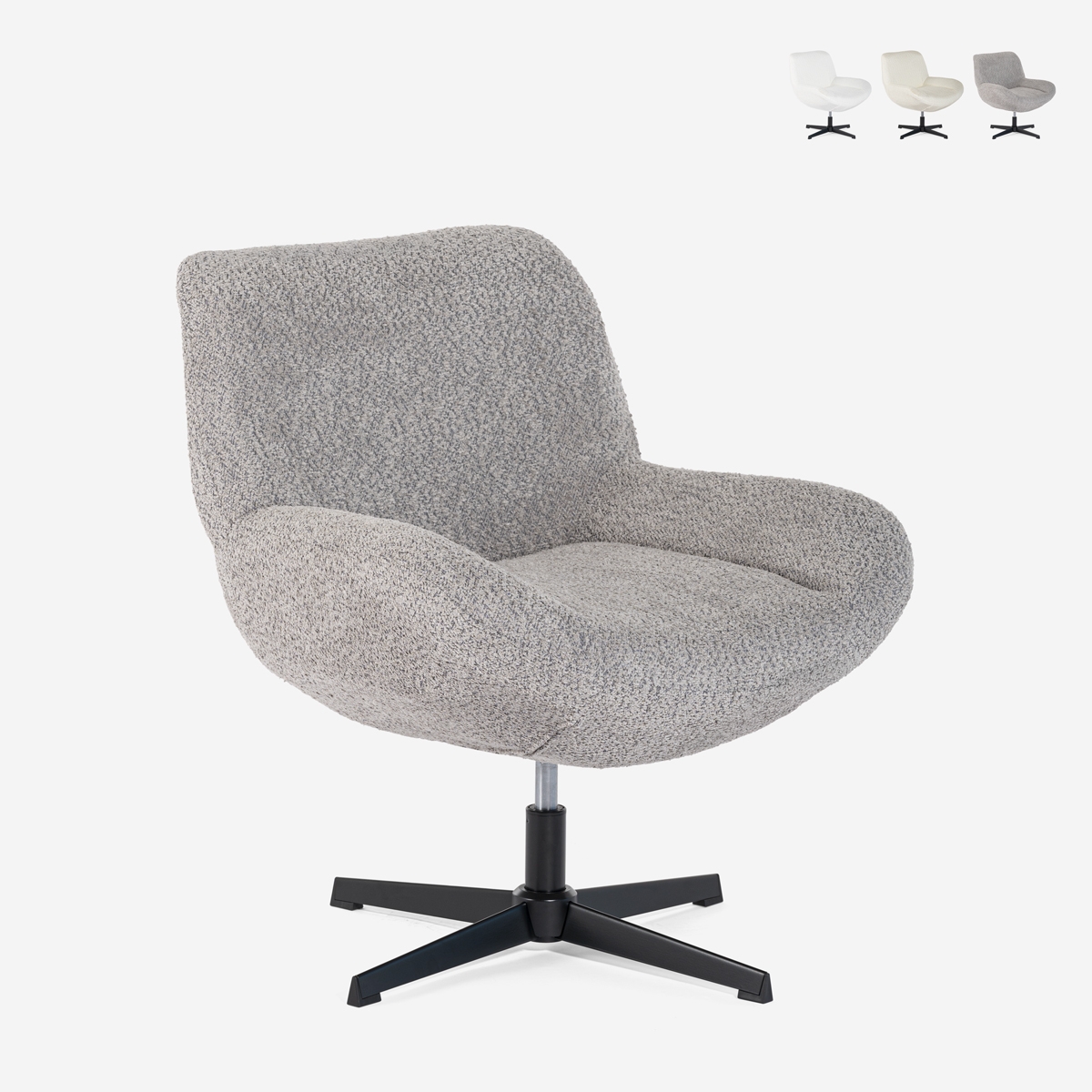 Fauteuil pivotant élégant en tissu bouclé pour salon bureau Lehm Promotion Fauteuil pivotant élégant en tissu bouclé pour salon bureau Lehm Promotion