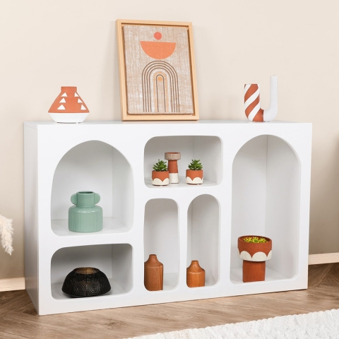 Console d'entrée design blanche avec compartiments incurvés 120x37cm Liva Promotion