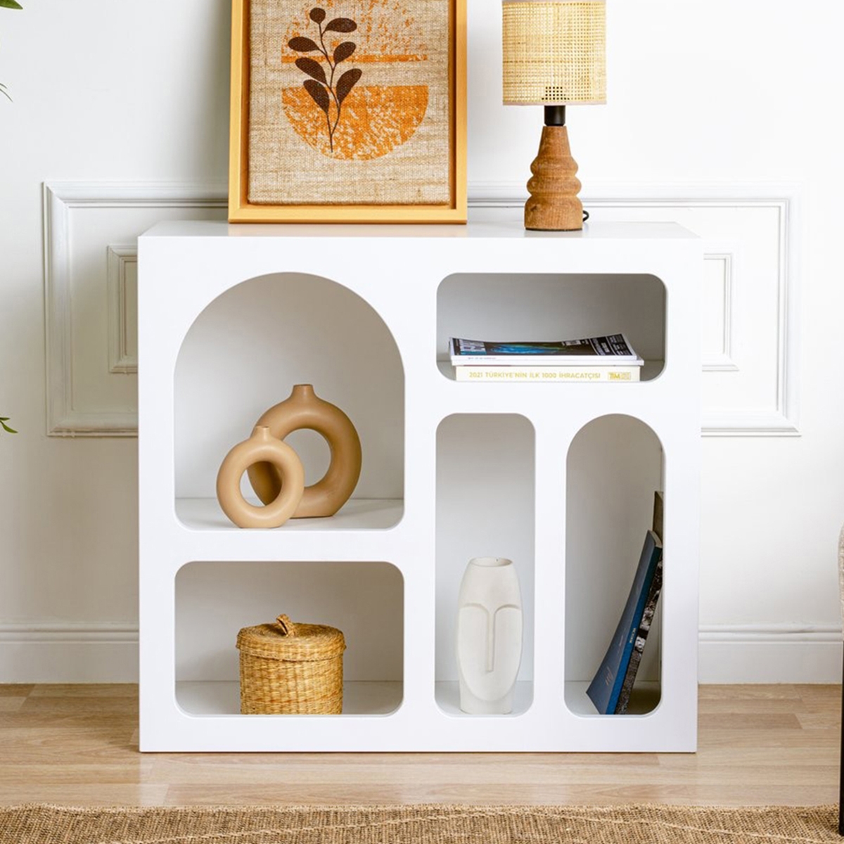 Bibliothèque de sol blanche design avec compartiments courbes 80x37x74cm Lessa Promotion Bibliothèque de sol blanche design avec compartiments courbes 80x37x74cm Lessa Promotion