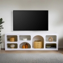 Meuble TV bas design 160x40 cm avec 7 compartiments blanc Lorin Remises
