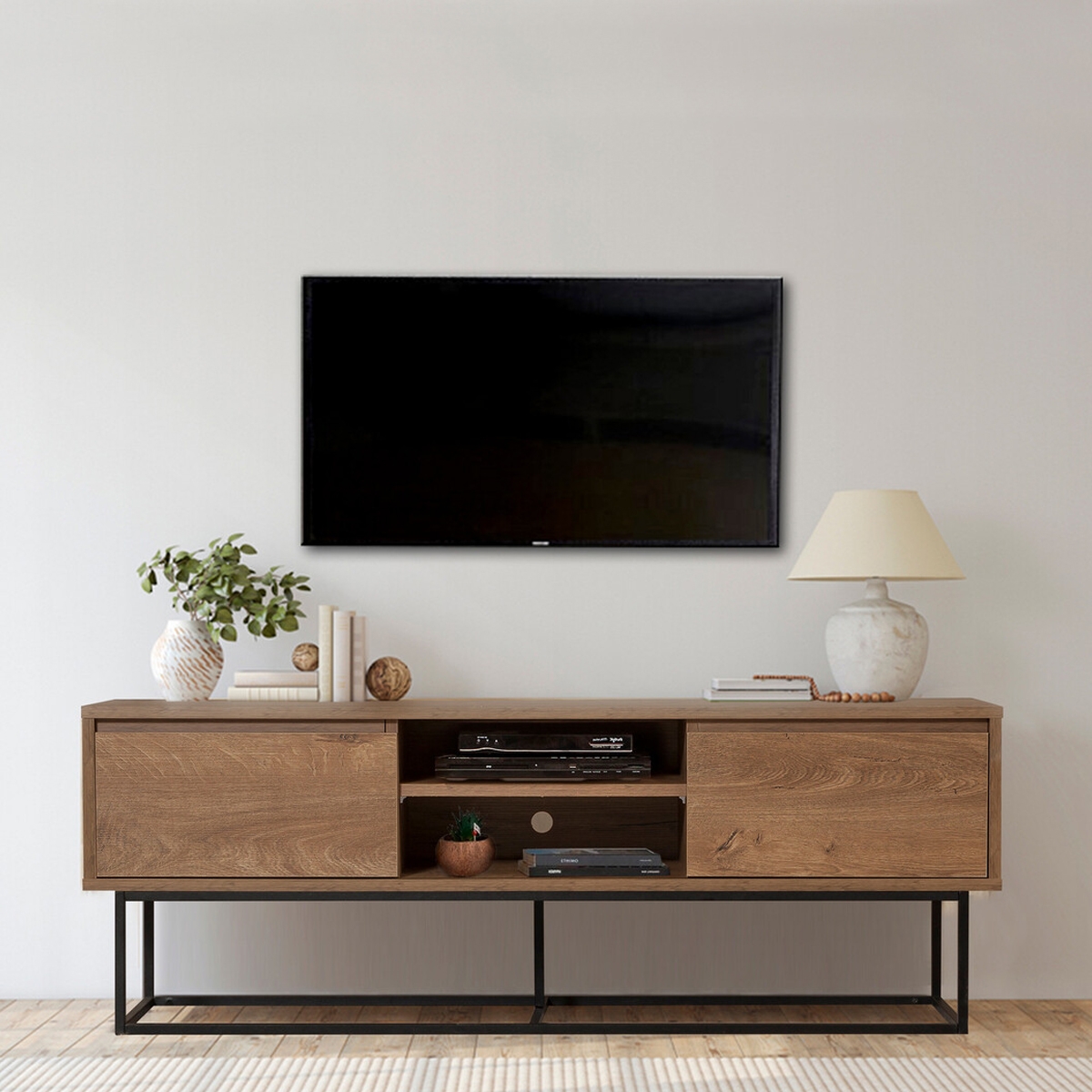 Meuble TV industriel moderne 140x40x50cm en bois et métal Rodez Promotion Meuble TV industriel moderne 140x40x50cm en bois et métal Rodez Promotion
