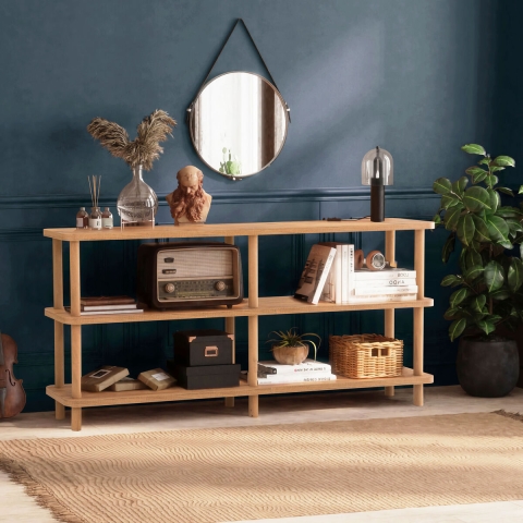 Console bibliothèque pour salon et entrée 150x35x75 cm en bois naturel Raca Promotion