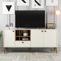 Buffet bas de salon 180x35cm blanc et bois avec portes Napoli Offre