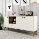 Buffet bas de salon 180x35cm blanc et bois avec portes Napoli Vente