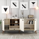 Buffet bas de salon 180x35cm blanc et bois avec portes Napoli Réductions