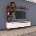 Mur TV avec étagères et niches ouvertes blanc et naturel Sirio Promotion