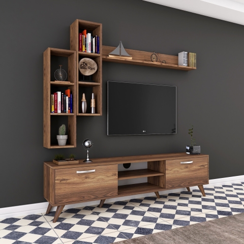 Meuble TV mural avec étagère et niches ouvertes 180x35cm Mary Promotion